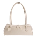 Chic cream faux leather baguette bag with dual zippers and long shoulder straps - White
