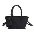 Sac fourre-tout noir classique en cuir grainé avec élégant détail de pompon - Noir
