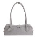 Grey rectangular suede shoulder bag with dual straps and decorative leaf charm - Gray