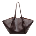Grande borsa tote vintage marrone scuro in ecopelle lucida con ampio design a trapezio - Marrone
