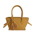 Sac seau jaune moutarde chic en cuir grainé avec décoration de pompon élégant - Jaune