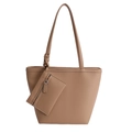 Minimalistische große Khaki-Shopper-Tasche aus Kieselleder mit kleinem Beutel - Khaki
