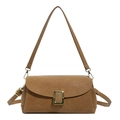 Brown vintage faux leather crossbody bag with golden rectangle buckle and dual straps - Khaki