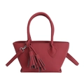 Sac à main bordeaux en cuir synthétique grainé avec pompon et bandoulière amovible - Rouge