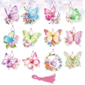 12er-Set Schmetterling-Geschenkanhänger mit Blumenmuster und rosa Quaste für Partys - Schmetterlings- und Blumen-Anhänger mit Kordeln