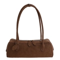 Minimalist brown suede bowling shoulder bag with long handles and vintage rectangular design - Brown