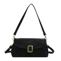 Retro black matte suede crossbody bag with elegant golden rectangular clasp and strap - Black