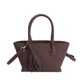 Dark brown faux leather handbag with lychee texture and stylish long tassels detail - Brown