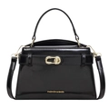 Elegante borsa a tracolla nera in similpelle con finiture dorate e manico superiore - Nero