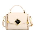 Sac à main chic blanc cassé avec texture litchi et détails métalliques dorés élégants - Blanc