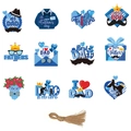 Set dettagliato di 12 etichette blu per la festa del papà con corda di canapa decorativa - Etichette con Corda