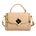 Élégant sac à main beige rétro à motif litchi avec une boucle losange dorée chic - Kaki