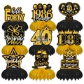 Nine-piece set of black and gold honeycomb centerpieces for 40th birthday table decoration - Black Gold 40 Years Old