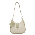 Bolso cubo blanco crema con ribete verde y adorno floral sobre fondo blanco neutro - Verde