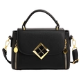 Sac à main noir texture cuir avec fermoir losange doré et bandoulière amovible - Noir