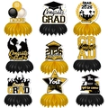 Lot de 9 centres de table en nid d'abeille noir et or pour fête de remise des diplômes 2026 - Ornements en Nid d'Abeille Thème Graduation / Noir or et blanc