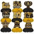 Detail of 9pcs 50th birthday honeycomb centerpieces in elegant black and gold glitter - Black Gold 50 Years Old