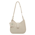 Bolso hobo elegante de cuero blanco crema con un accesorio de amuleto de flor y trébol - Blanco Roto