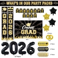 Set decorazioni per festa di laurea 2026 con palloncini neri e oro e sfondo festivo - Set a Tema Stagione della Laurea 2026