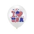 White latex Independence Day balloon with I Love USA print and American flag heart pattern - White Pom-pom