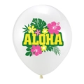 White Aloha latex balloon with tropical palm leaves and hibiscus flowers for party decor - 12 Inch / White