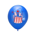 Detail of blue latex balloon with US Independence Day hat and rocket fireworks design - Blue