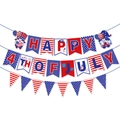 Dreistufiges Banner zum Unabhängigkeitstag mit Happy 4th of July Text und Gnom-Motiven - Banner Flagge Kombi (Buchstabenflagge Gnomflagge Dreiecksflagge)