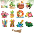 Etichette per festa hawaiana tropicale con fenicottero e ananas e corda inclusa - Set Tema Hawaiano