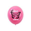 Pink ribbon latex balloon with butterfly pattern and I BEAT CANCER inspirational text - Rose Red