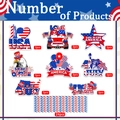 Detail set of 24 patriotic USA themed straw toppers and 24 red blue striped paper straws - 24 Pieces Per Set