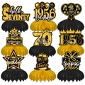 9-piece black and gold 70th birthday honeycomb centerpieces with glitter finish - Black Gold 70 Years Old