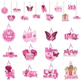 Pink ribbon breast cancer awareness gift tags with floral and heart motifs set - Double-sided Tags With Rope Set