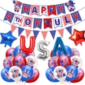 USA Unabhängigkeitstag Party Set mit Buchstabenballons, Sternen und Dekobannern - Unabhängigkeitstag Kombi (Banner Dreiecksflagge Luftballons Alufolienballons Band)