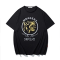 Loose fit black cotton T-shirt featuring a gold dog graphic and streetwear typography - M / Black