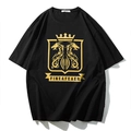 T-shirt oversize in cotone nero con stampa grafica dorata di corona e drago da uomo - 2XL / Nero