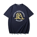 Dunkelblaues Übergroß-Baumwoll-T-Shirt mit Retro-Buchstabendruck und Rundhals - XL / Marineblau