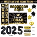 Set decorazioni festa di laurea 2025 con palloncini oro nero, striscioni e sfondo - Set a Tema Stagione della Laurea 2025