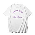 T-shirt bianca ampia con grafica Flight Academy viola e stampa di lettere vintage - M / Bianco