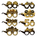 Set di 8 occhiali di carta glitterati oro e neri per il 50° compleanno con motivi festivi - Occhiali Foto/8 pezzi / Occhiali 50esimo Compleanno