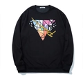 Oversized zwart heren sweatshirt met kleurrijke geometrische driehoekige grafische print - 3XL / Zwart