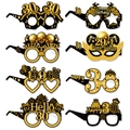 Set of 8 black and gold 30th birthday party paper glasses with glittery number designs - 30th Birthday Glasses / Set of 8