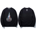 Sweat-shirt noir oversize à col rond avec motif de flammes bleu rouge et logo imprimé - 3XL / Noir