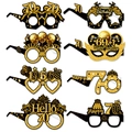 Set of 8 black and gold 70th birthday party paper glasses with glittery number designs - 70th Birthday Glasses / Set of 8