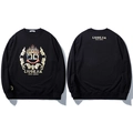 Sudadera negra oversize con cuello redondo, diseño de llamas y logo posterior - 3XL / Negro
