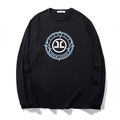 Men's loose black long sleeve T-shirt with circular letter print on a flat lay view - XL / Black