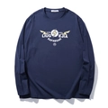 Men's loose long-sleeve navy T-shirt with lightning graphics and letter prints - XL / Navy Blue