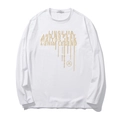 White loose long-sleeve cotton T-shirt with golden street style letter printing - XL / White
