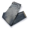 Heren jeans in retro wassing met rechte pijpen, snorreffect en omgeslagen zoom - EU 36 / Blauw
