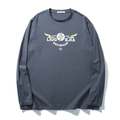 Deep grey oversized long-sleeve cotton T-shirt with lightning print for men - Grey Blue