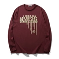 Men's loose long sleeve T-shirt in burgundy with casual denim legend graphic print - XL / Burgundy